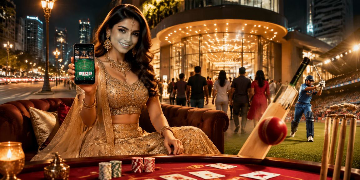 Colorful Bangalore street with cricket betting and casino