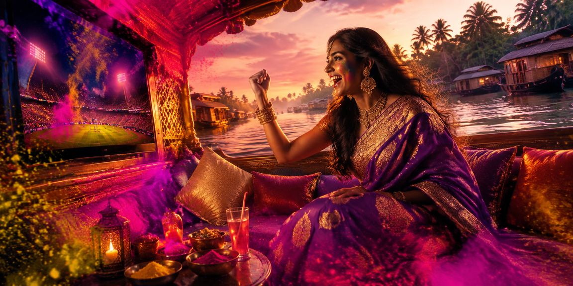 Festive Indian backwaters scene with casino entertainment